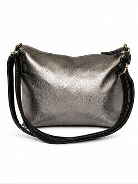 Vtg 1980s Gunmetal Silver Disco Faux Leather Hobo Grunge Shoulder Bag